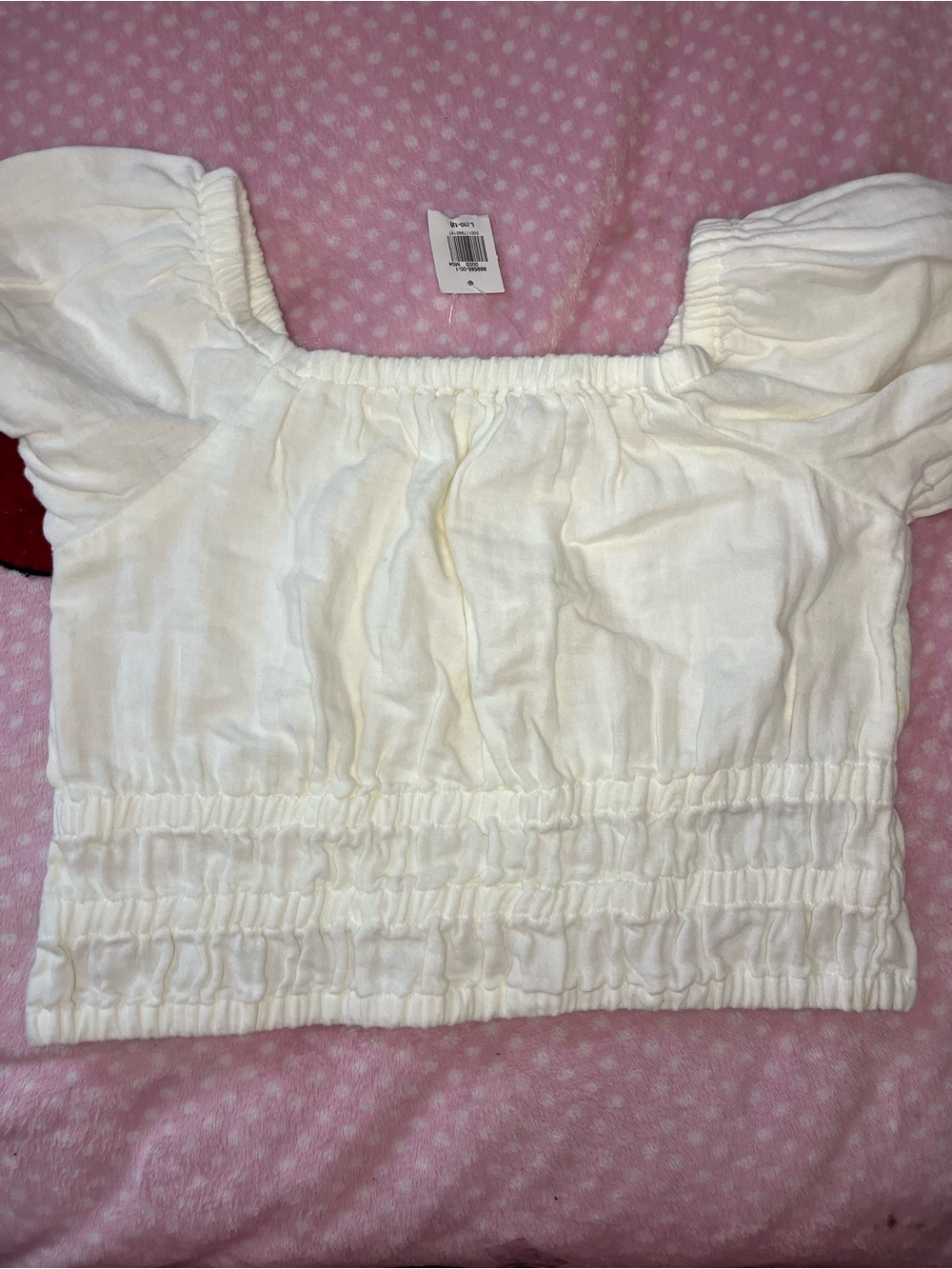 Old Navy White Puff Sleeve Smocked Crop Top - Girls